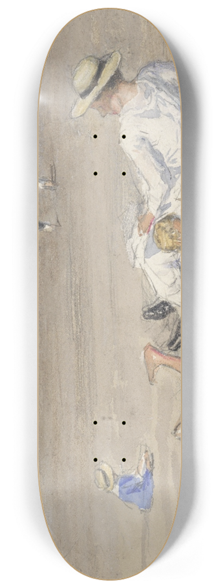 Johan Antonie de Jonge - Rustend kindermeisje met twee kinderen op het strand 8.25 inch art skate deck