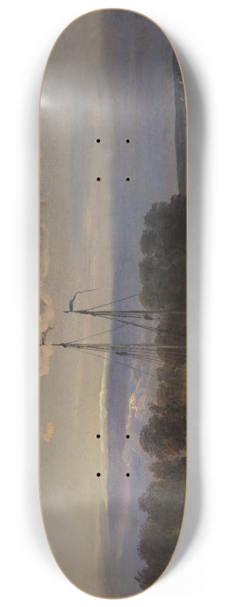 Johan Christian Dahl - The Elbe at Sunset 8.25 inch art skate deck