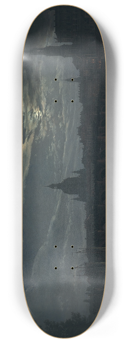 Johan Christian Dahl - View of Dresden by Moonlight 8.25 inch art skate deck