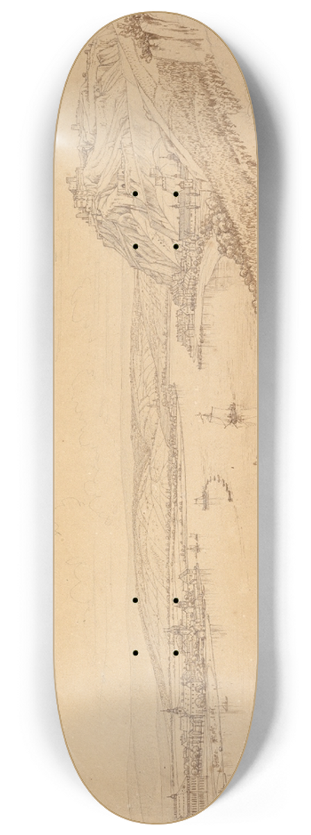 Johann Adam Klein - View of Koblenz with the Rhine and Fortress Ehrenbreitstein (recto); View of the Heidelberg Castle 8.25 inch art skate deck