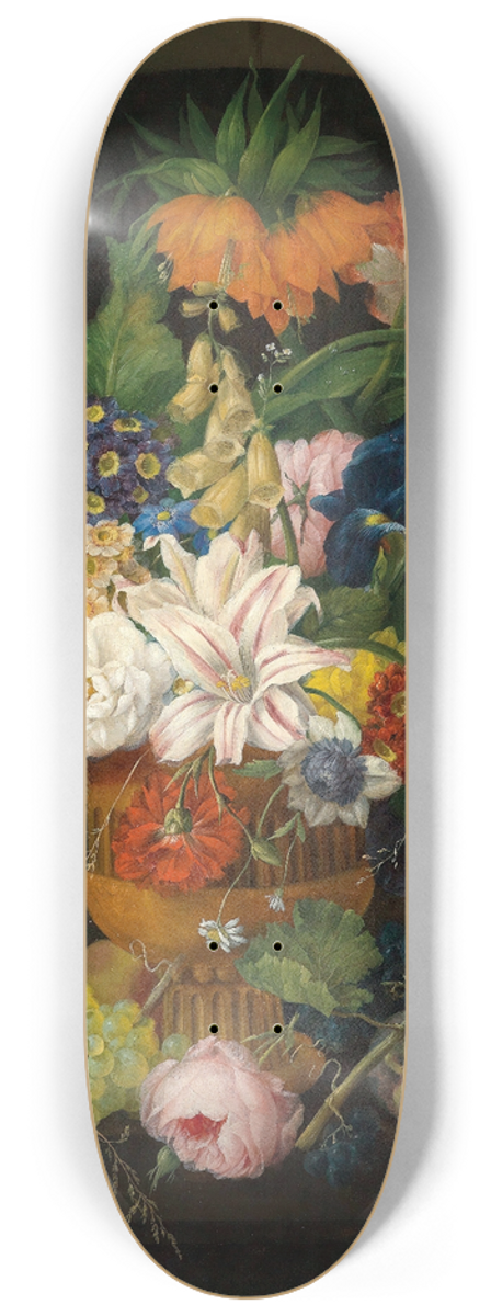 Johann Baptist Drechsler - Still Life Of Flowers With Grapes 8.25 inch art skate deck