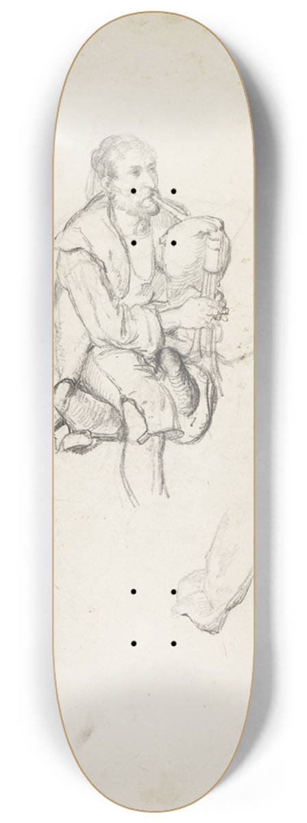 Johann Baptist Kirner - Old Zampogna player, sitting 8.25 inch art skate deck