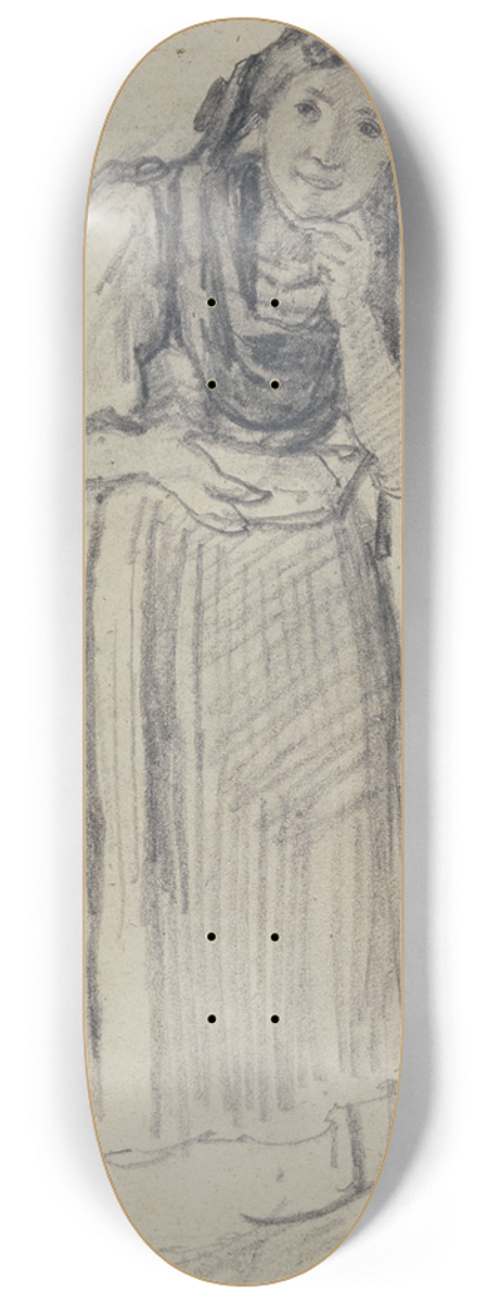 Johann Baptist Kirner - Young Black Forest woman, listening (with sewing box) 8.25 inch art skate deck