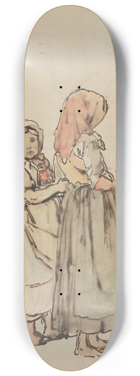 Johann Baptist Kirner - Zwei junge Mdchen und ein Kind vor einer Landschaft 8.25 inch art skate deck