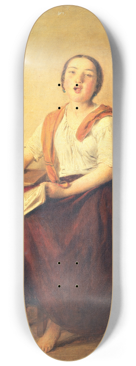 Johann Baptist Reiter - Portrait of a Young Woman Singing 8.25 inch art skate deck