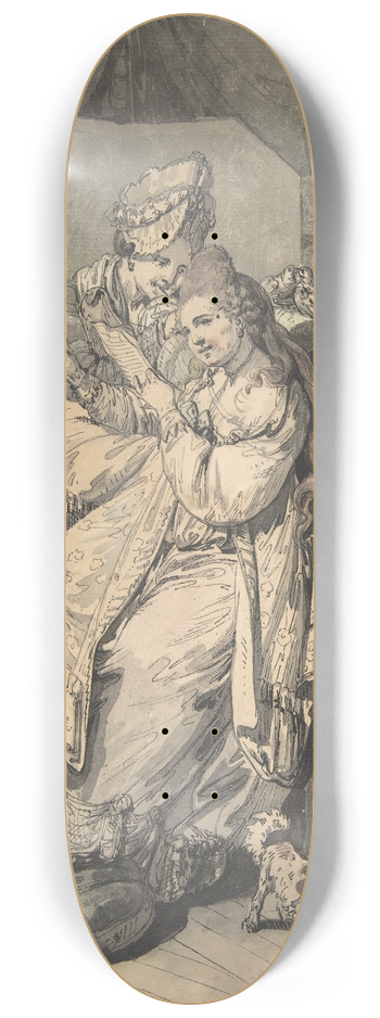 Johann Eleazar Schenau - A Woman at her Toilet with a Maid, a Boy, a Dog and a Young Soldier 8.25 inch art skate deck