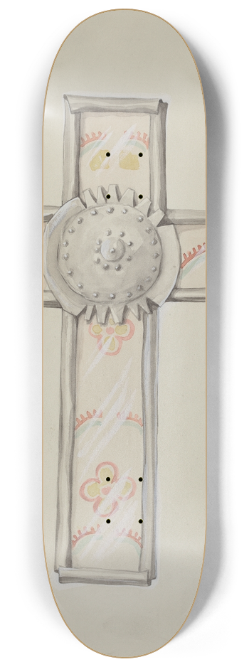 Majel G. Claflin - Tin & Wall Paper Cross 8.25 inch art skate deck