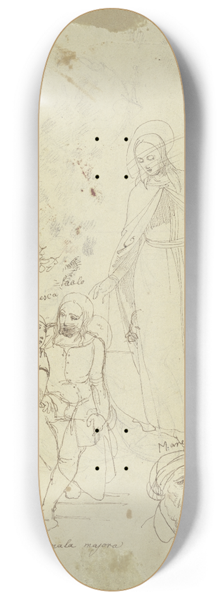 Johann Evangelist Scheffer von Leonhardshoff - Studienblatt; Figuren und Kpfe 8.25 inch art skate deck