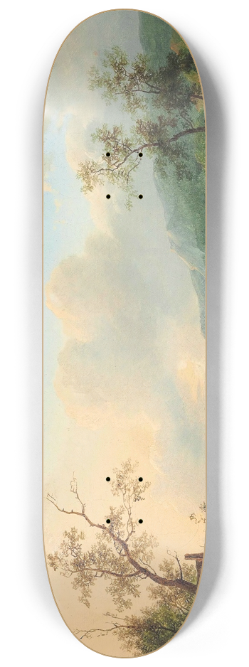 Marinus Adrianus Koekkoek - Travellers on a riverside track at dusk 8.25 inch art skate deck
