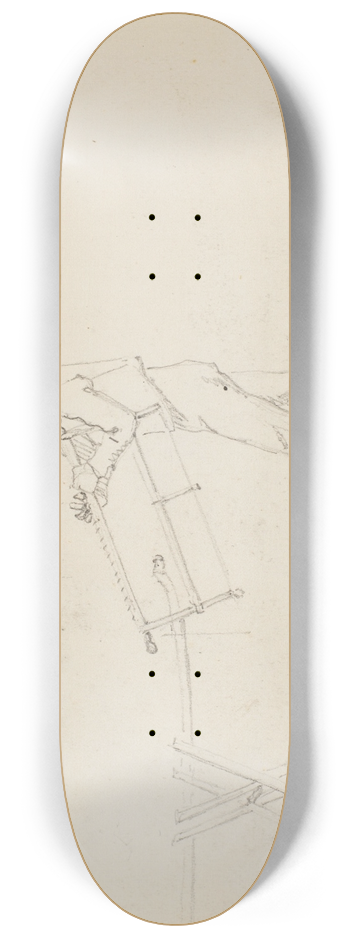 Martinus Rrbye - Mand ved en savbuk, holdende en sav 8.25 inch art skate deck