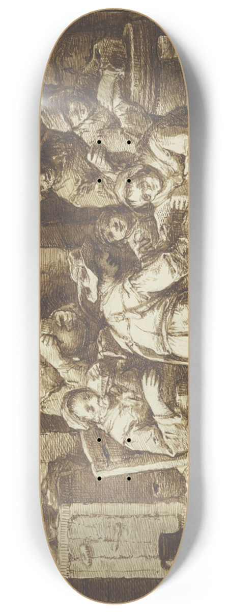 Johann Georg Trautmann - Abendliche Szene mit Bauchladenhndler 8.25 inch art skate deck
