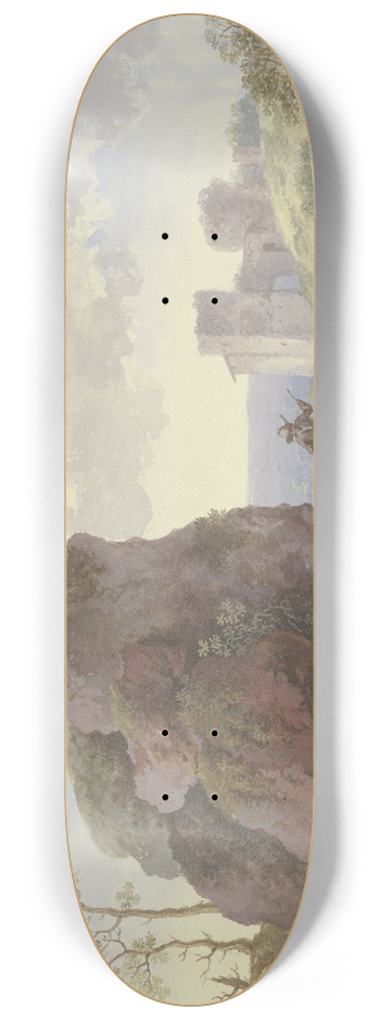 Johann Georg Wagner - Ein groer Fels neben einem Weg mit Hirten und Vieh, rechts eine Ruine 8.25 inch art skate deck