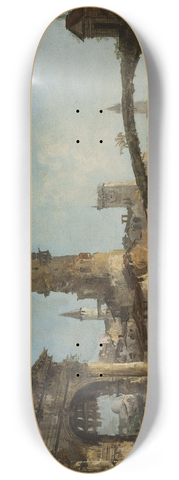 Michele Marieschi - Landscape with ruins and a bridge 8.25 inch art skate deck