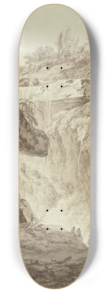 Johann Heinrich West - Wasserfall in einer Gebirgsschlucht, im Vordergrund vier Angler 8.25 inch art skate deck