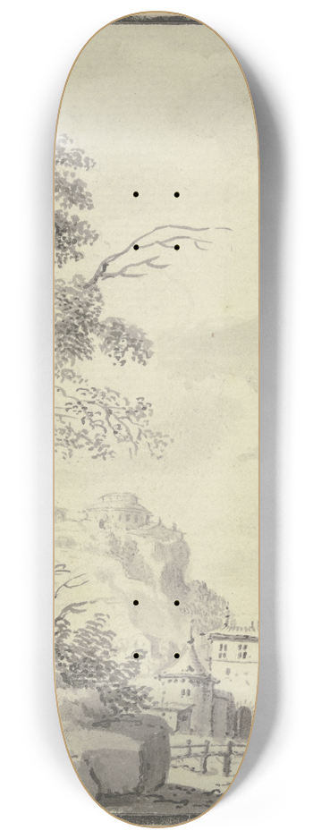 Johann Ludwig Aberli - Landschaft mit einem Haus mit Turm 8.25 inch art skate deck