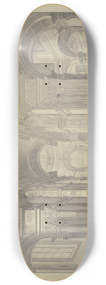 Johann Ludwig Ernst Morgenstern - Blick in das Innere einer Barockkirche mit Staffagefiguren in der Tracht des 17. Jahrhunderts 8.25 inch art skate deck