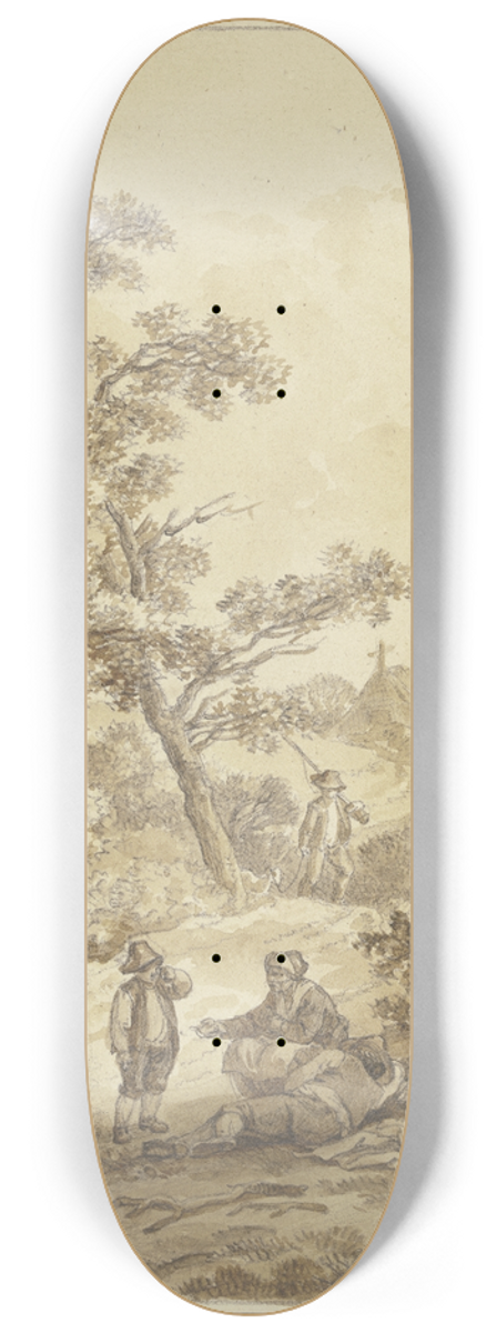Johann Ludwig Ernst Morgenstern - Waldweg mit einem Jger, im Vordergrund eine Frau mit zwei Knaben, der eine schlafend 8.25 inch art skate deck