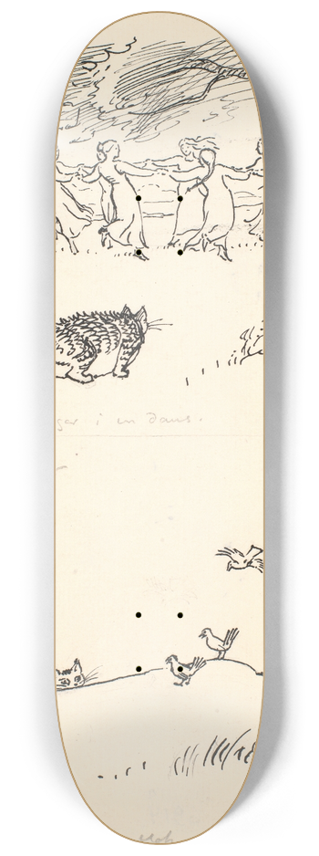 Niels Skovgaard - To udkast til Den tykke kat 8.25 inch art skate deck