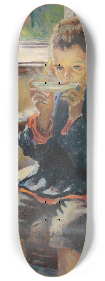 Nikolai Bogdanov-Belsky - A young boy drinking tea 8.25 inch art skate deck