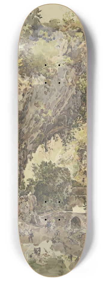 Johann Nepomuk Rauch - Gebirgslandschaft mit einer Brcke und vielen Figuren, links eine groartige Felspartie 8.25 inch art skate deck