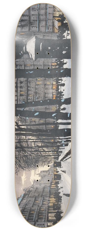 Odo Dobrowolski - A Paris Boulevard in the Snow 8.25 inch art skate deck