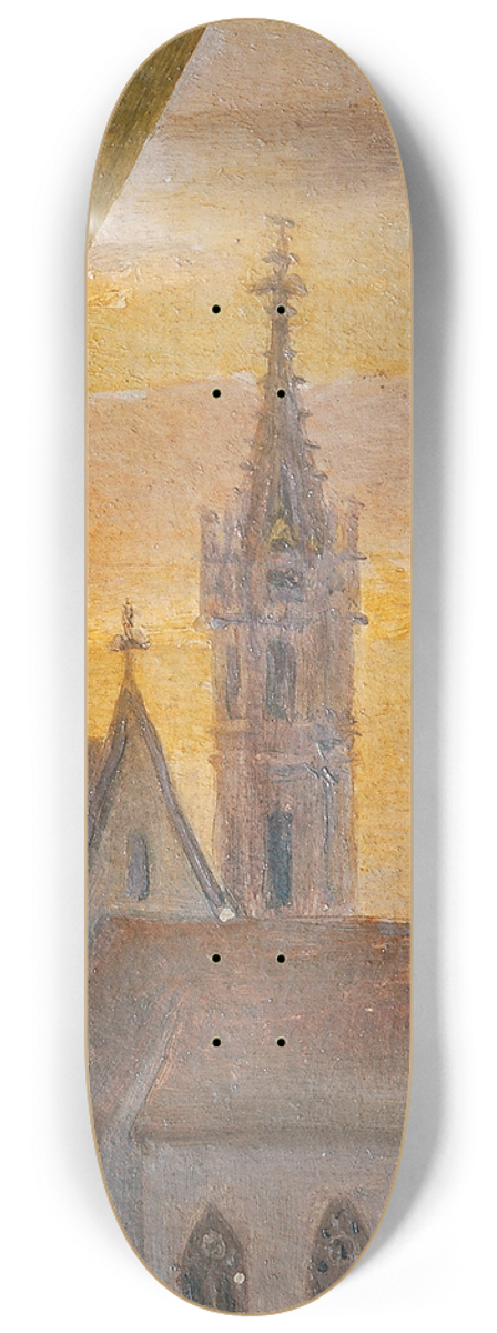 Johann Peter Krafft - Blick durch ein Fenster auf einen gotischen Kirchturm 8.25 inch art skate deck
