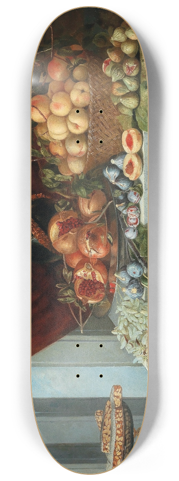 Pier Francesco Cittadini - Pomegranates on a dish, peaches in a basket, figs and plums and grapes on a table 8.25 inch art skate deck