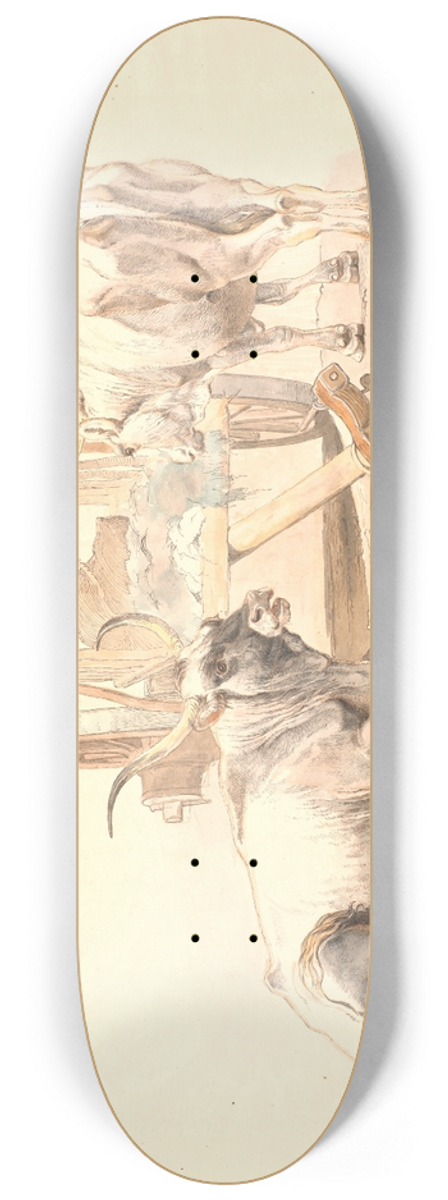 Johan Thomas Lundbye - En liggende og en stende okse ved deres krre 8.25 inch art skate deck