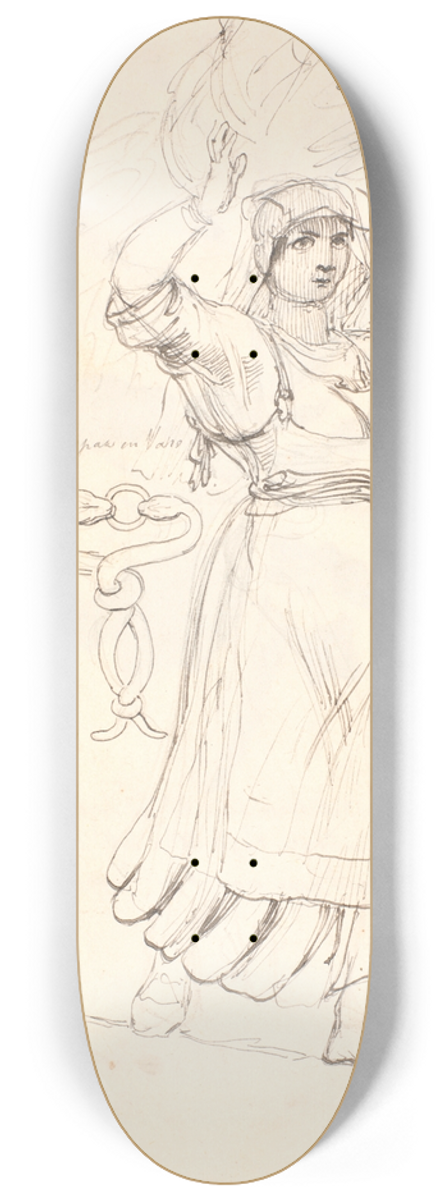 Johan Thomas Lundbye - Italiensk bondekone med et knippe kvas p hovedet. Studie af en hank forestillende to slanger som bider hinanden i hovedet 8.25 inch art skate deck