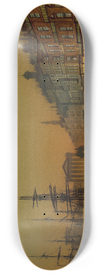 John Atkinson Grimshaw - Greenock Harbour at night 8.25 inch art skate deck