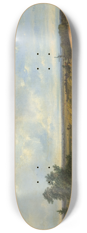 Pieter Lodewijk Francisco Kluyver - Extensive landscape with a windmill in the distance 8.25 inch art skate deck