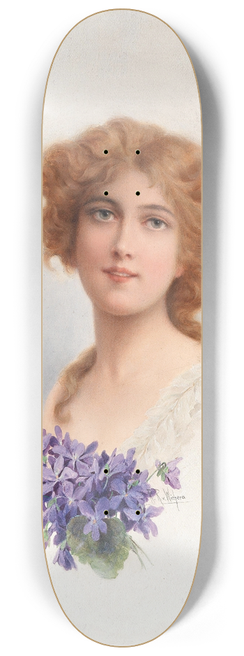 Raimund Ritter von Wichera - Damenportrait mit Veilchen 8.25 inch art skate deck