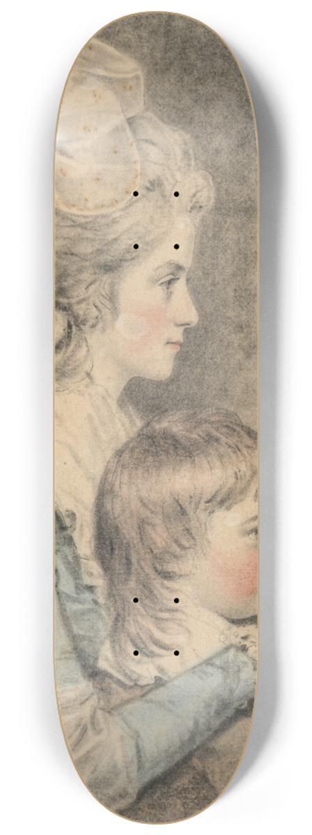 John Downman - Portrait of Miss Dehany Hall (1759-1822) and her nephew Charles Lawrence (1776-1853) 8.25 inch art skate deck