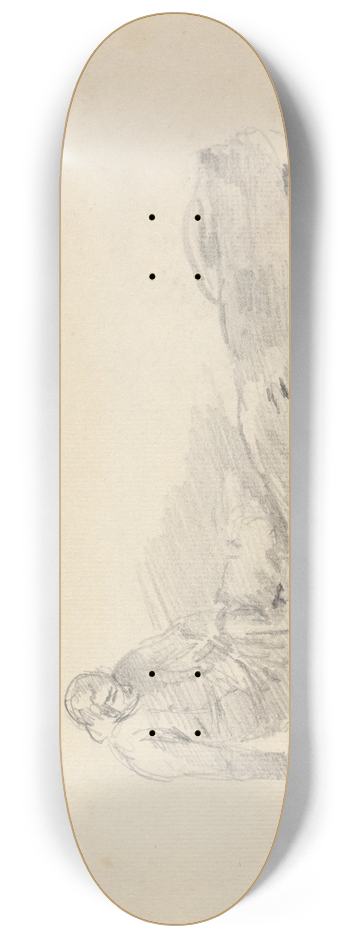 Sawrey Gilpin - Study of a man reclining beside a horse lying down 8.25 inch art skate deck