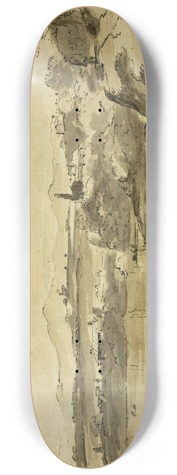 Adam Pynacker - Landscape with Fisherman in Lake 8.25 inch art skate deck