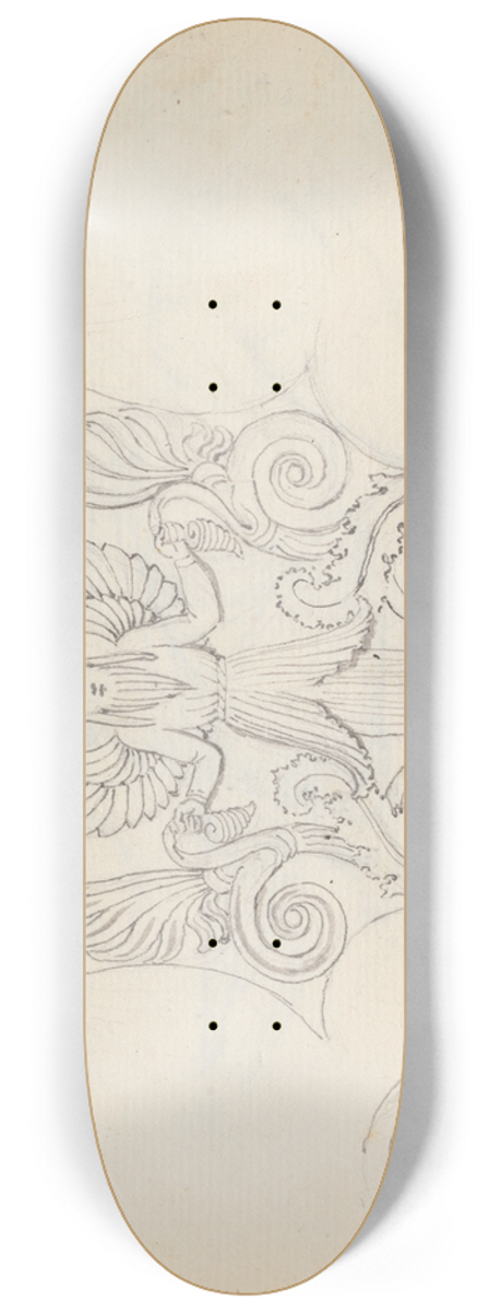 John Flaxman - Two Studies, the Throne of Gregory the Great, Church of San Gregorio Magno, Rome 8.25 inch art skate deck