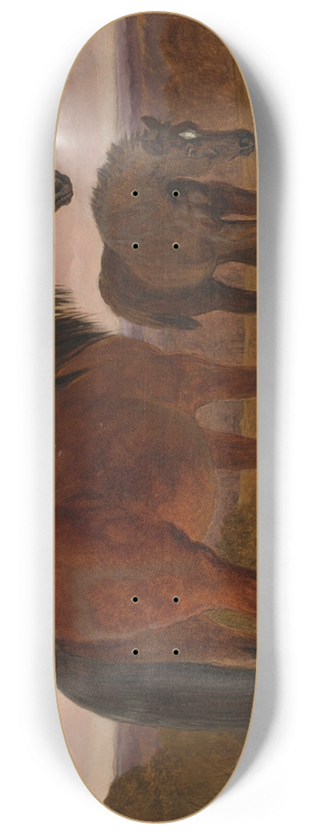 John Frederick Herring Snr. - A mare and foal in a landscape 8.25 inch art skate deck