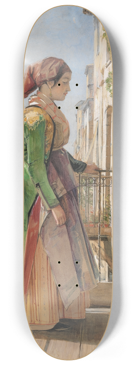 John Frederick Lewis - A Greek Girl Standing on a Balcony 1840 8.25 inch art skate deck