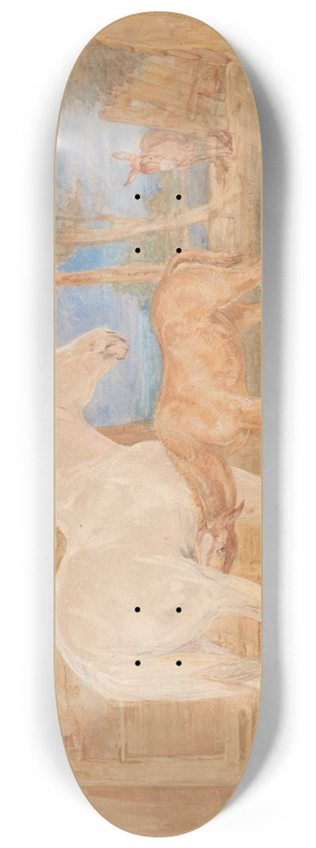 John Frederick Lewis - Gray Mare and a Chestnut Foal 8.25 inch art skate deck