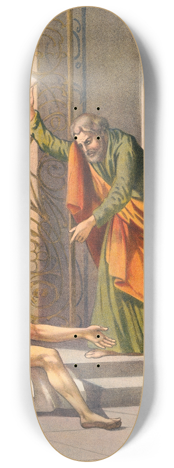 Stecher Litho. Co - Peter and John in the temple 8.25 inch art skate deck