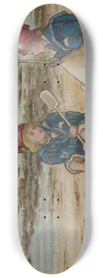 John George Sowerby - Two children on a beach 8.25 inch art skate deck