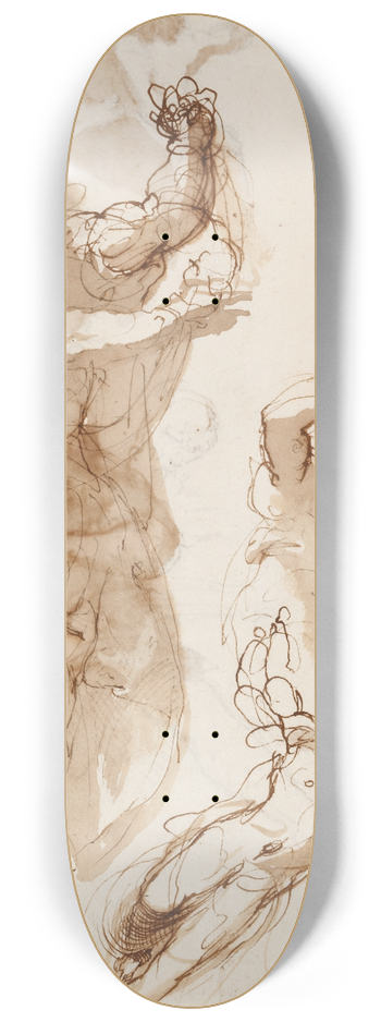 Taddeo Zuccari - Studien zu einem sitzenden Propheten oder Evangelisten und zu Engeln 8.25 inch art skate deck