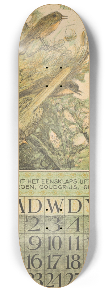 Theo van Hoytema - Kalenderblad april met drie vogels 8.25 inch art skate deck