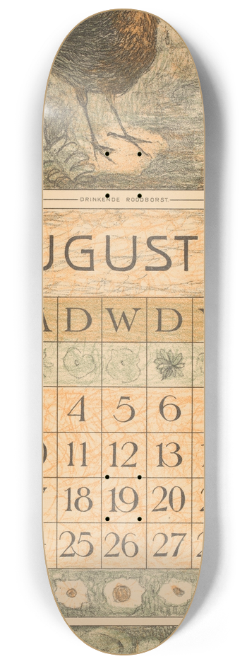 Theo van Hoytema - Kalenderblad augustus met roodborstje 8.25 inch art skate deck