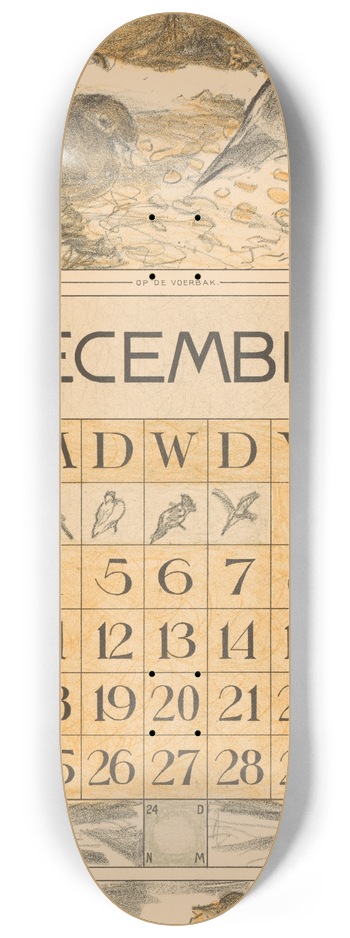 Theo van Hoytema - Kalenderblad december met etende vogels 8.25 inch art skate deck