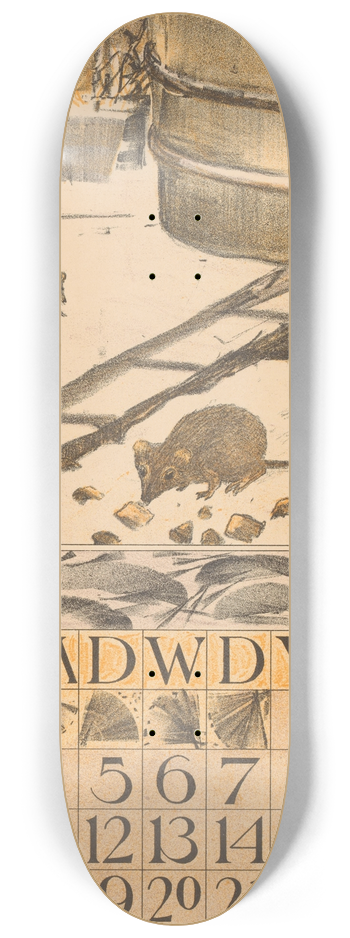 Theo van Hoytema - Kalenderblad december met muizen in de sneeuw 8.25 inch art skate deck
