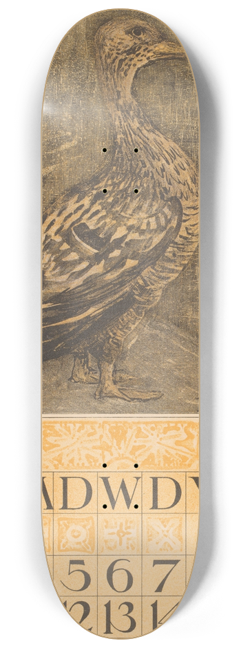 Theo van Hoytema - Kalenderblad januari met staande eend 8.25 inch art skate deck