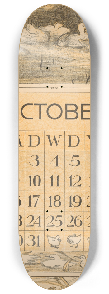 Theo van Hoytema - Kalenderblad oktober met eenden 8.25 inch art skate deck