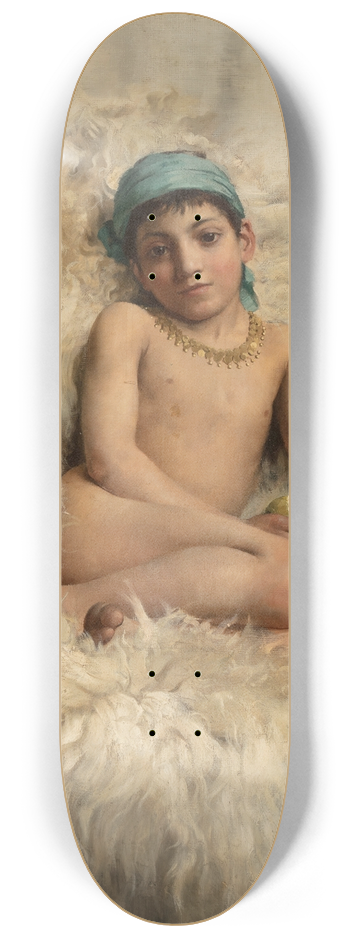 Thomas Benjamin Kennington - A youth resting on a sheepskin 8.25 inch art skate deck
