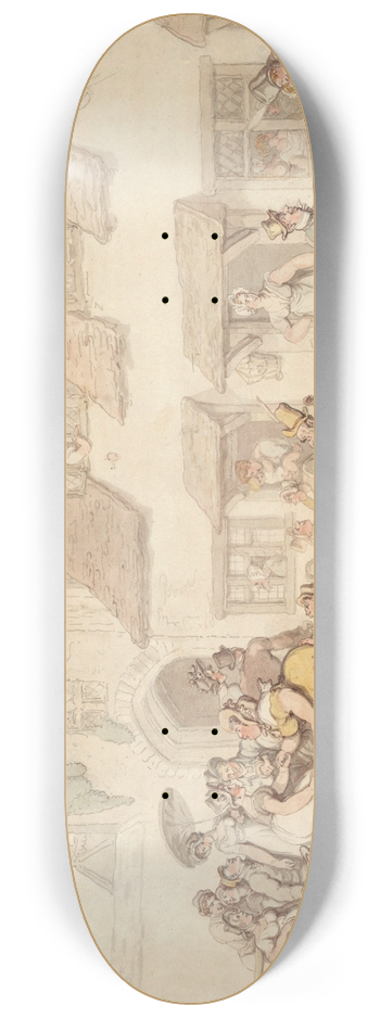 Thomas Rowlandson - Figures outside a coaching inn 8.25 inch art skate deck